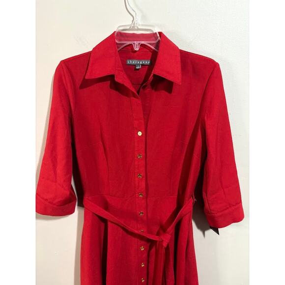 Sharagano Pure Red Roll Tab Sleeve Self Tie Shirt Dress Size 4 NWT - Picture 8 of 9